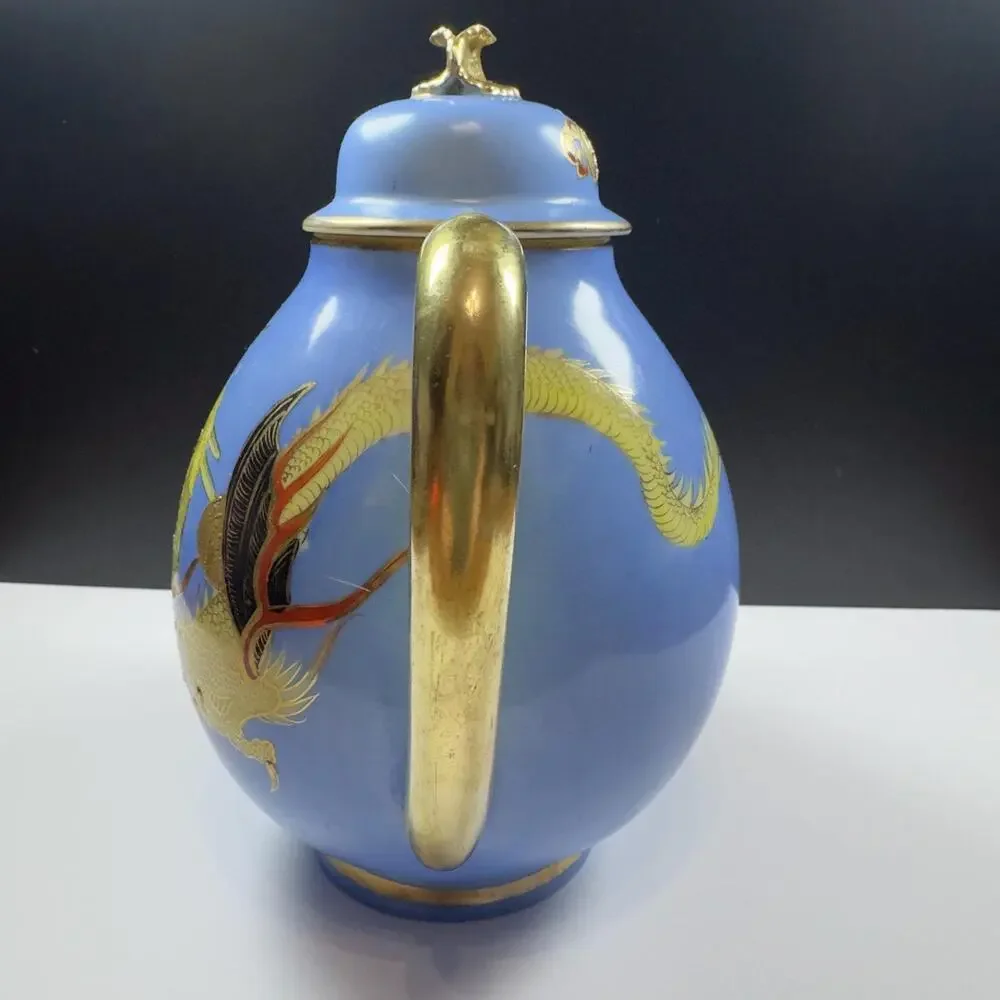 Vintage Japanese Dragonware Teapot - Blue Moriage Raised Dragon Porcelain